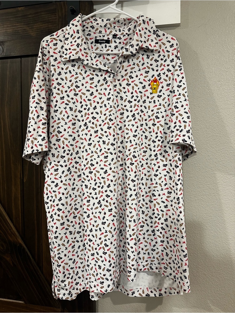 Men's White Short-Sleeve Polo with Red & Black Mini Icons